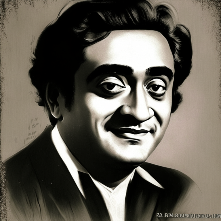 a portrait of Kishore Kumar