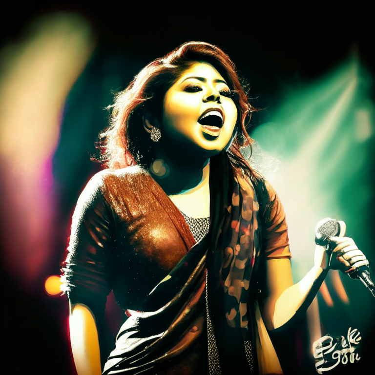 Sunidhi Chauhan singing on stage with a normal background