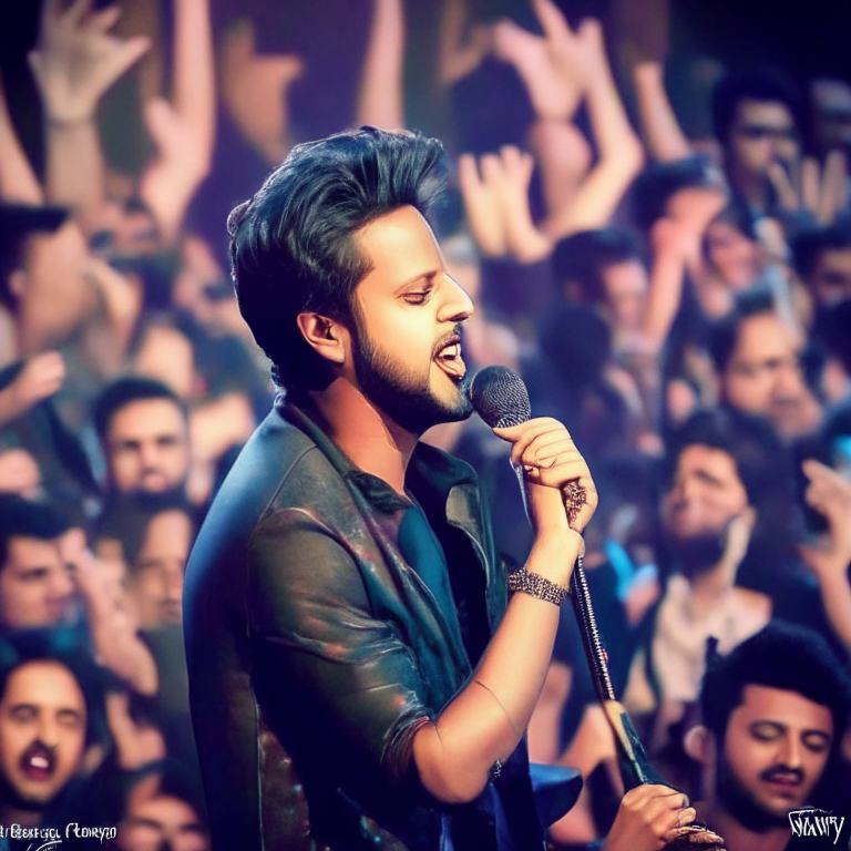Atif Aslam singing on stage with fans in the background