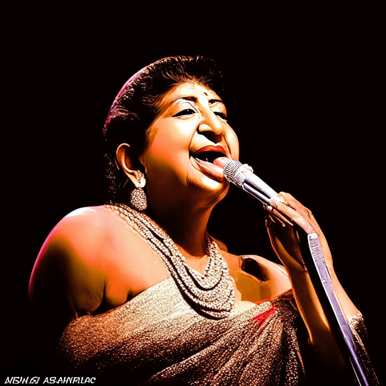 Lata Mangeshkar singing with flash lights