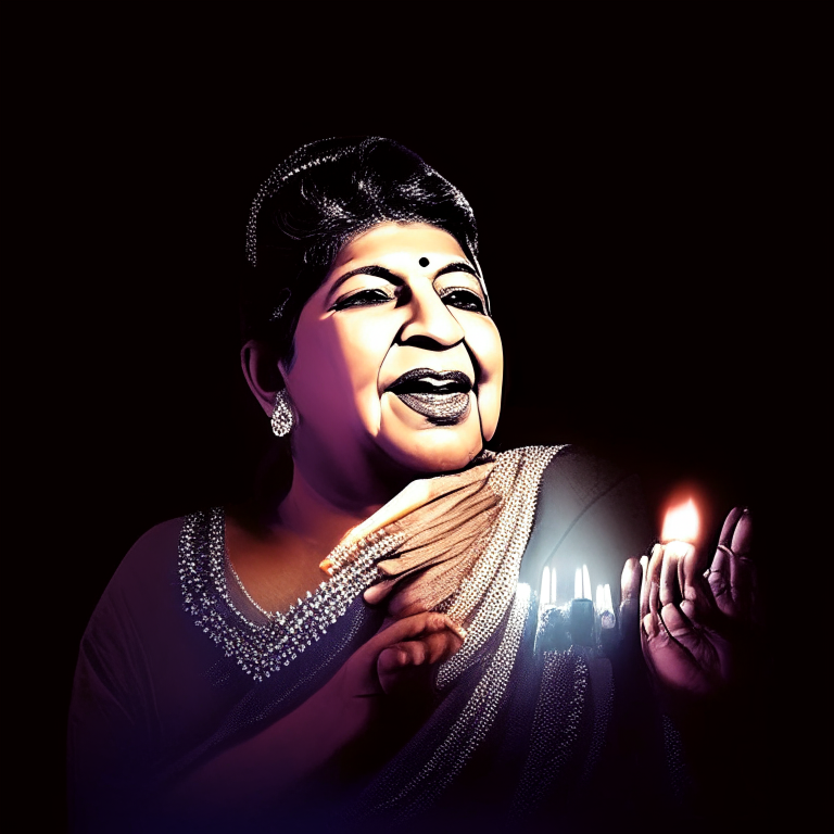 Lata Mangeshkar with flash lights