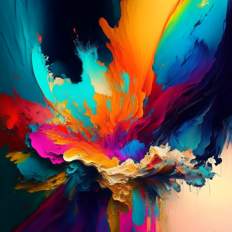 an abstract painting with many colors that blend together in a beautiful way