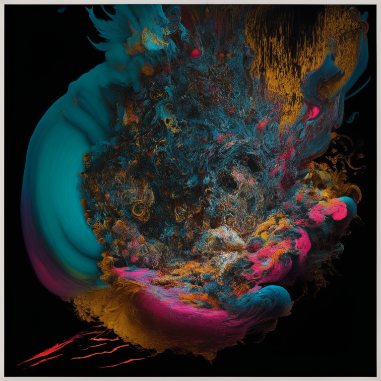 an abstract painting with textures and micro-universes that transform into each other