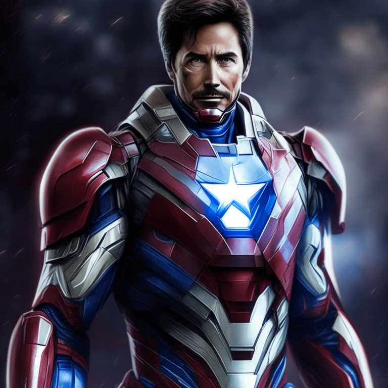 Tom Cruise as Tony Stark in an Iron Patriot suit with a matte background