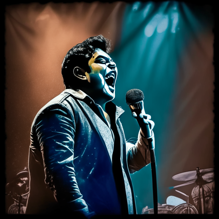 Mukesh singing on a stage with a normal background