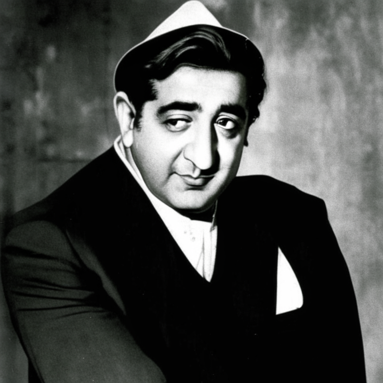 Raj Kapoor posing for a picture with a normal background