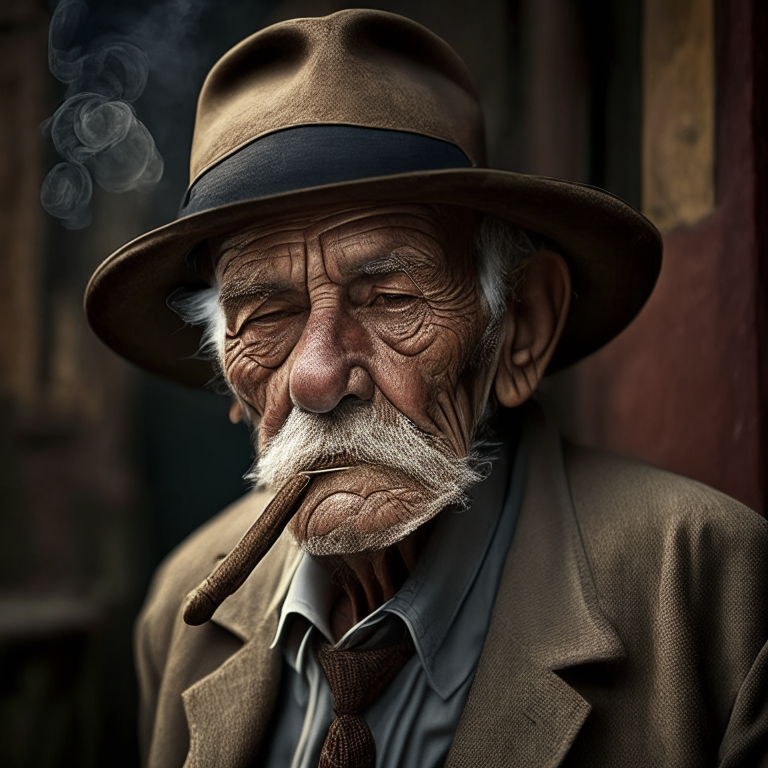 an old Italian man with a fedora and a cigar