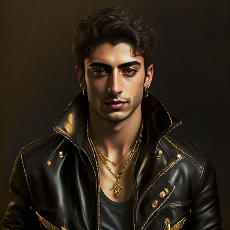 a young Italian man with a leather jacket and a gold chain