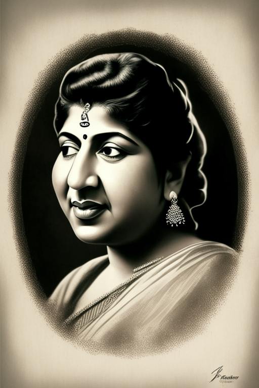 a vintage-style portrait of Lata Mangeshkar