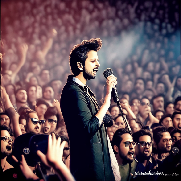 Atif Aslam singing in front of a crowd of fans