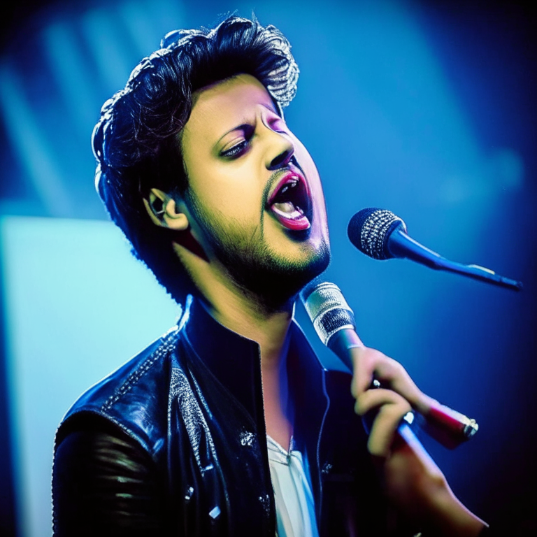Atif Aslam singing on stage with a microphone in his hand