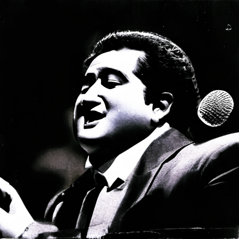Mohammad Rafi singing on stage with a retro filter