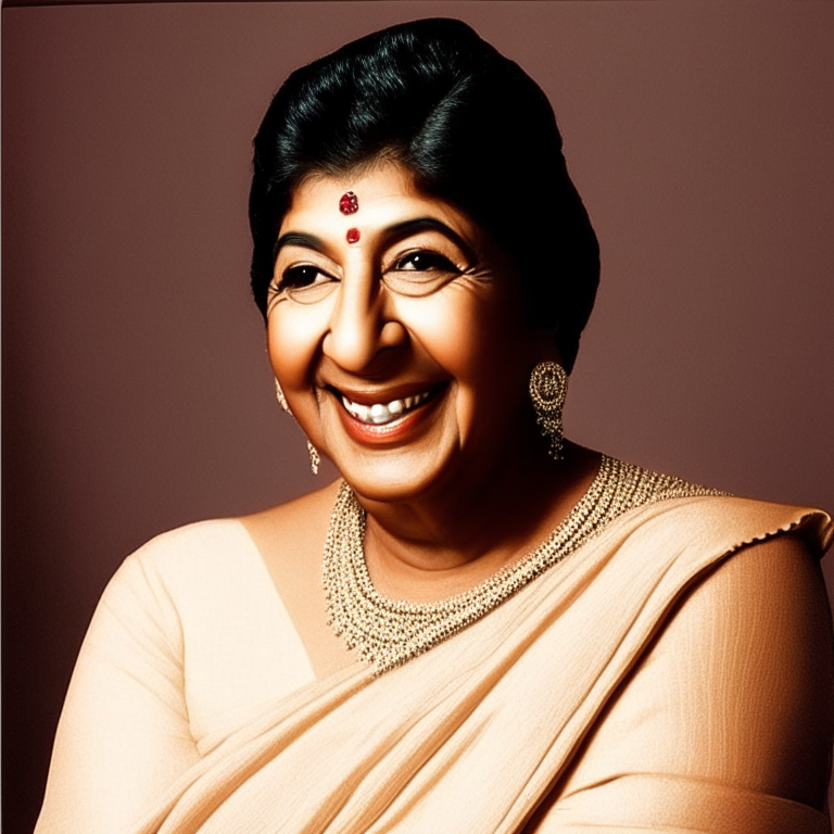 Lata Mangeshkar posing for a photo with a beautiful smile