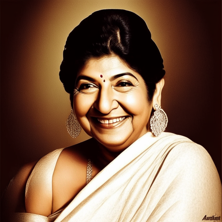 Lata Mangeshkar posing for a photo with a beautiful smile
