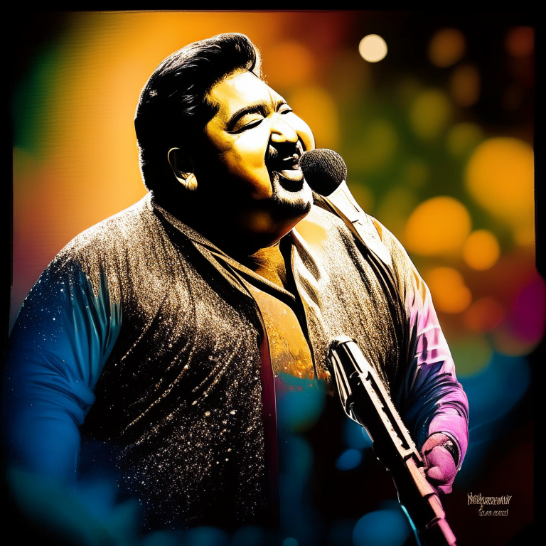 Kumar Sanu singing on stage with a normal background