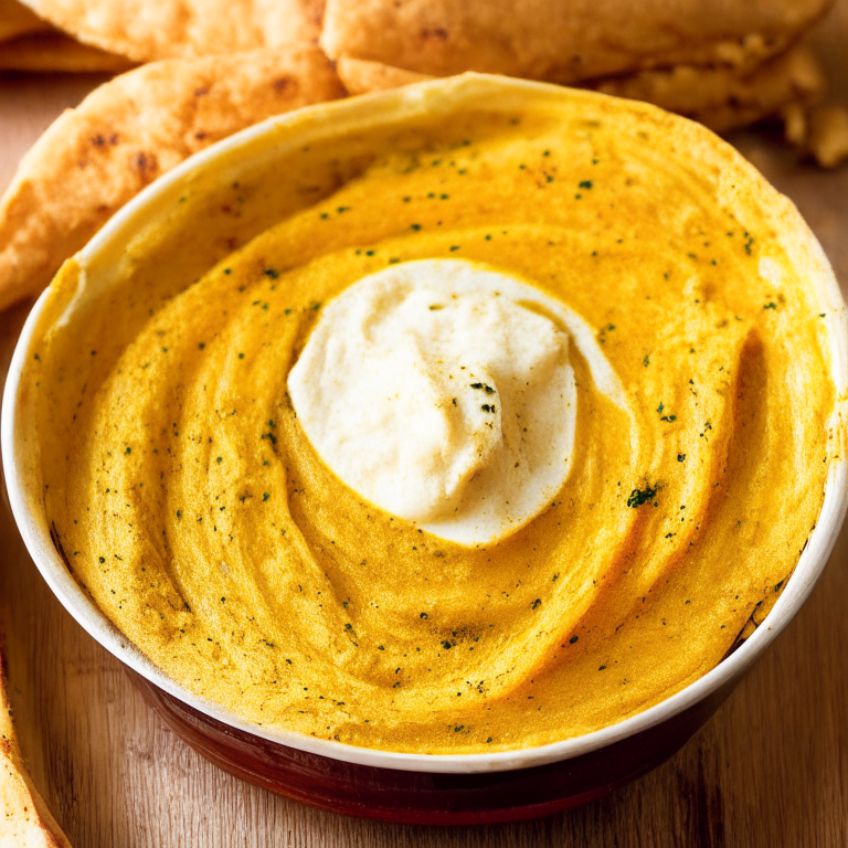 A bowl of hummus with olive oil and paprika, served with pita bread