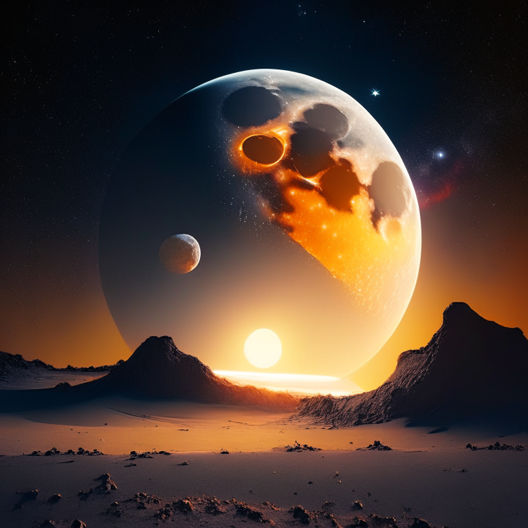 a sunrise on the moon with stars