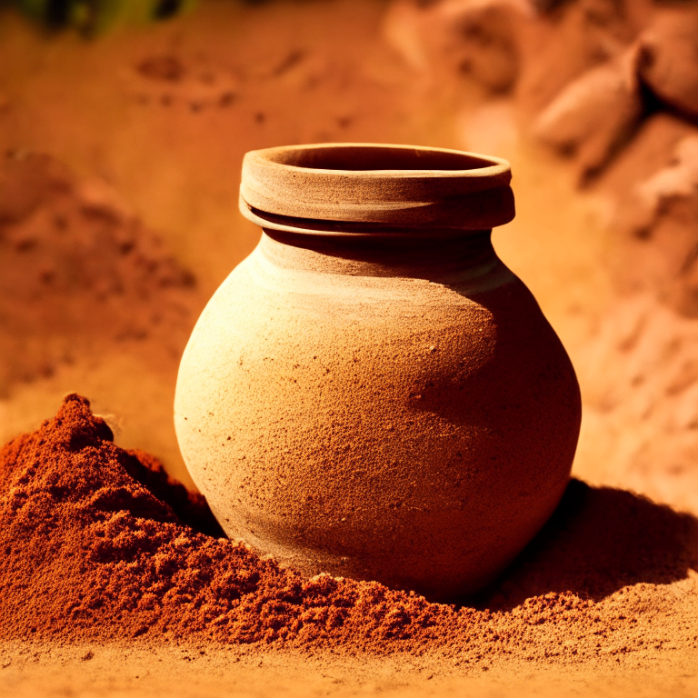 a honey jar among dry clay soil