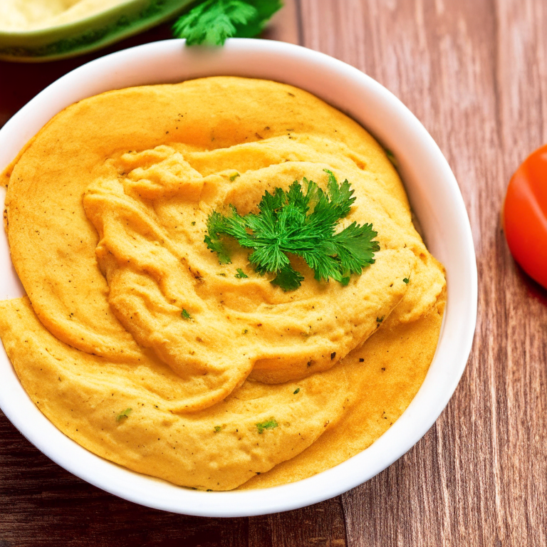 a plate of creamy hummus with a side of warm pita bread, garnished with paprika and parsley