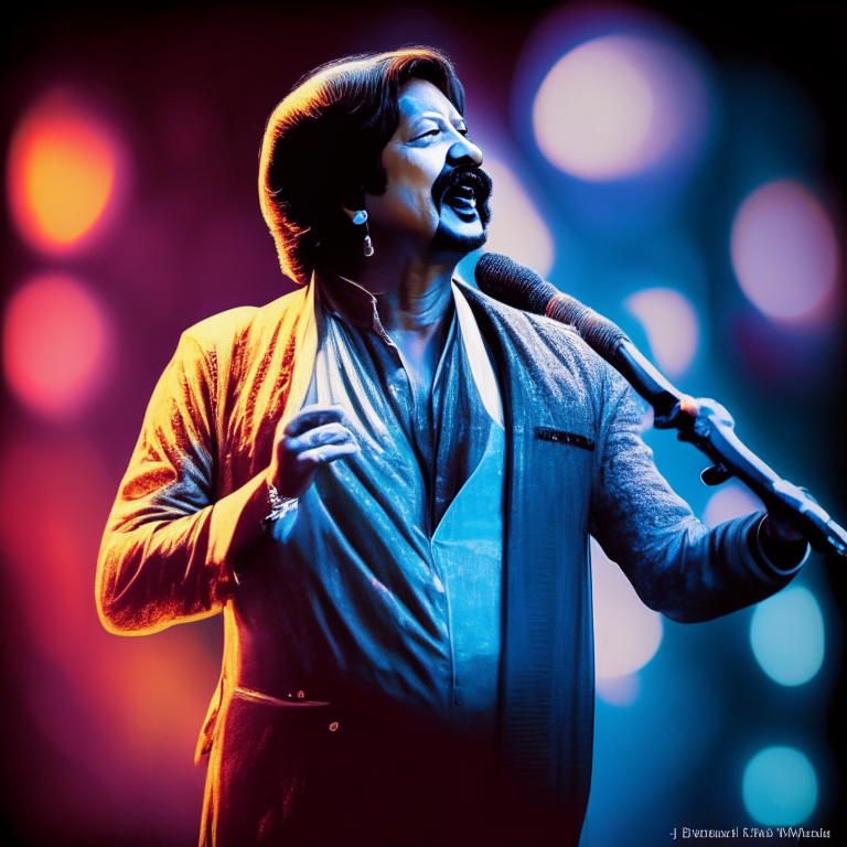 Pankaj Udhas singing on stage with a normal background