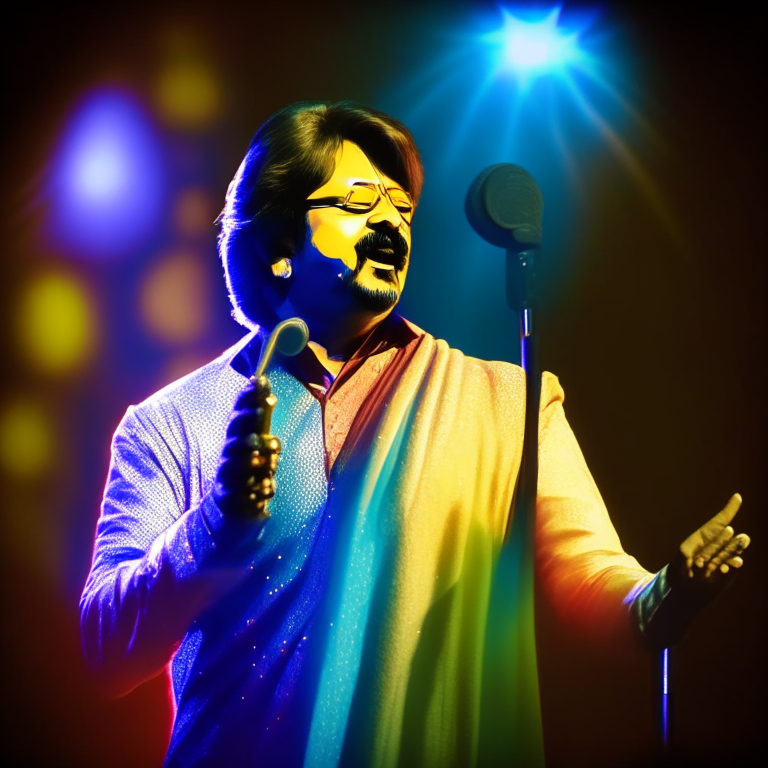 Pankaj Udhas singing on stage with focus lights on him