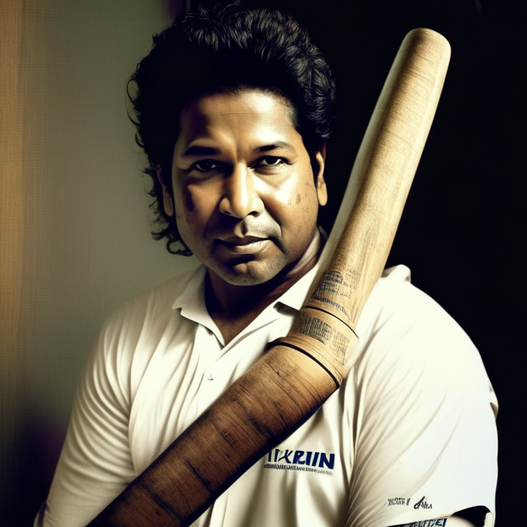 Sachin Tendulkar holding a cricket bat, ready to play