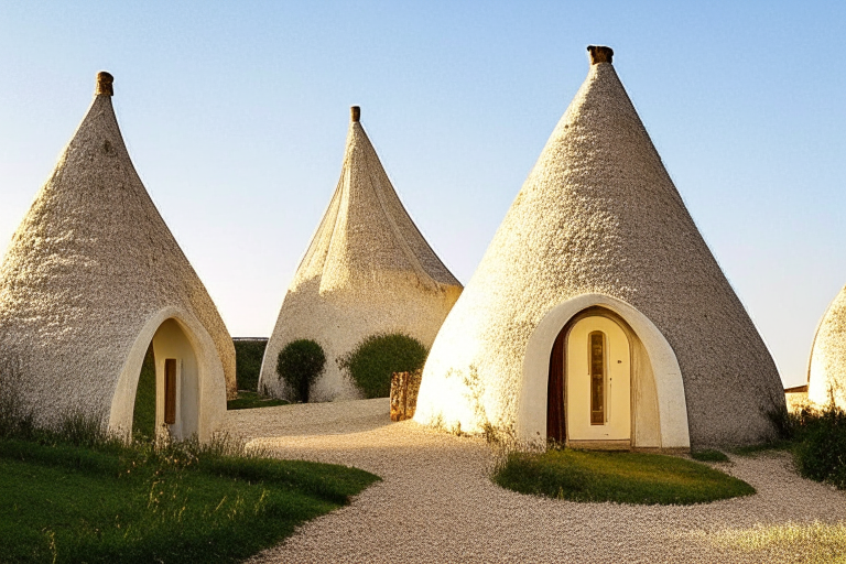 Masseria Pistola, which combines original architectural features, including conical trulli ceilings and gable-roofed arches, in the middle of Tuscany's rolling hills