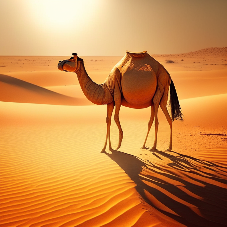 un camello caminando en el desierto bajo el sol ardiente