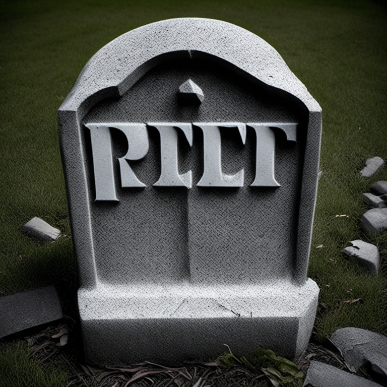 a headstone with the letters RIP in the middle
