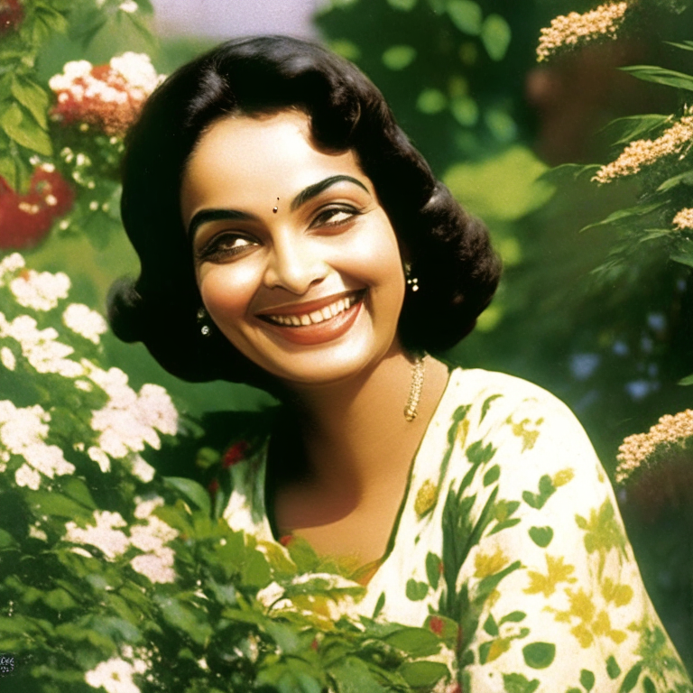 Asha Parekh smiling in a garden