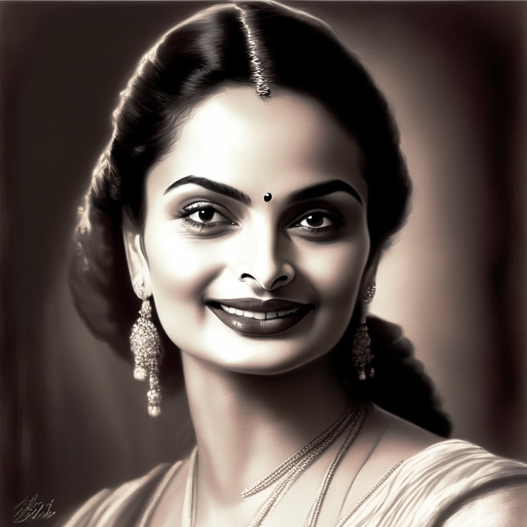 a portrait of the Indian actress Rekha, with a serene expression and a hint of a smile