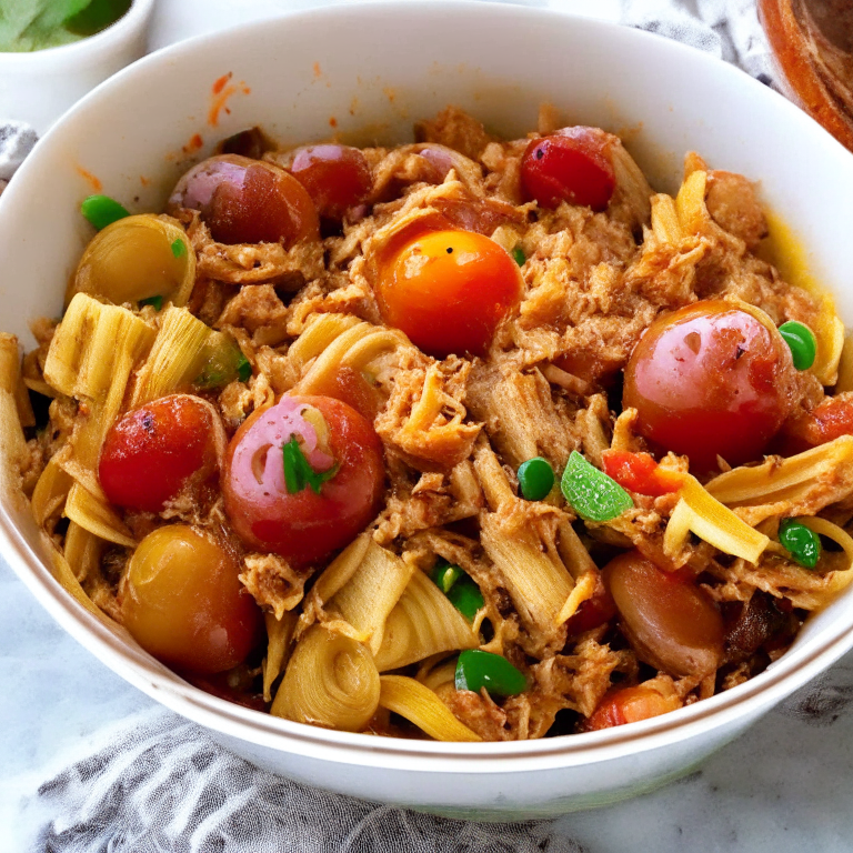 Italian Pork Ragu with Tomatoes and Olives in a bowl, with pork, tomatoes, and olives on top