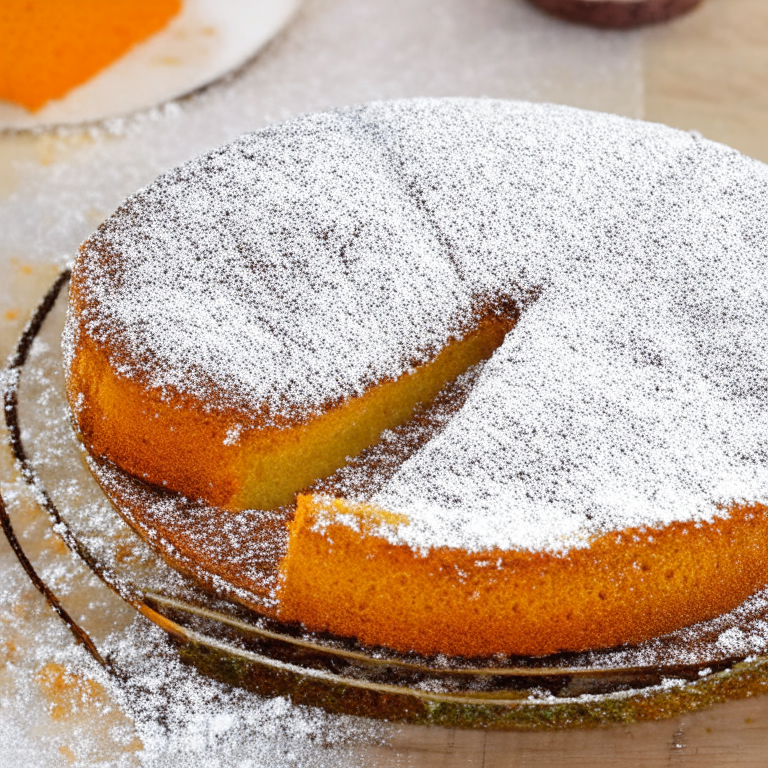 a delicious orange and olive oil cake with a dusting of powdered sugar