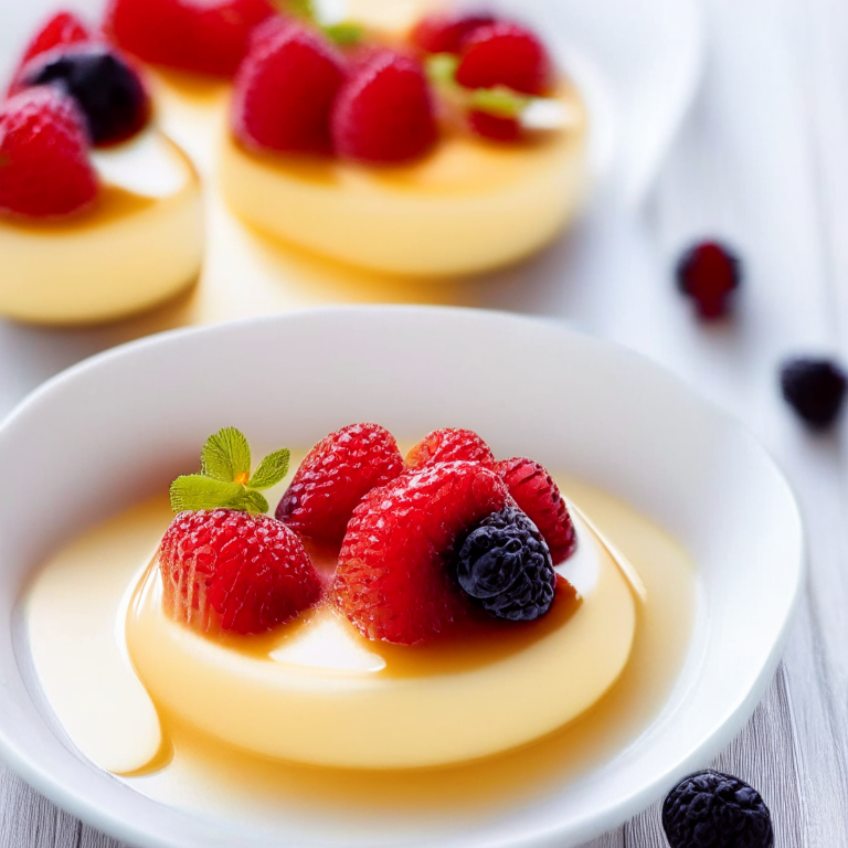 a creamy Greek yogurt and honey panna cotta, topped with a drizzle of honey and fresh berries