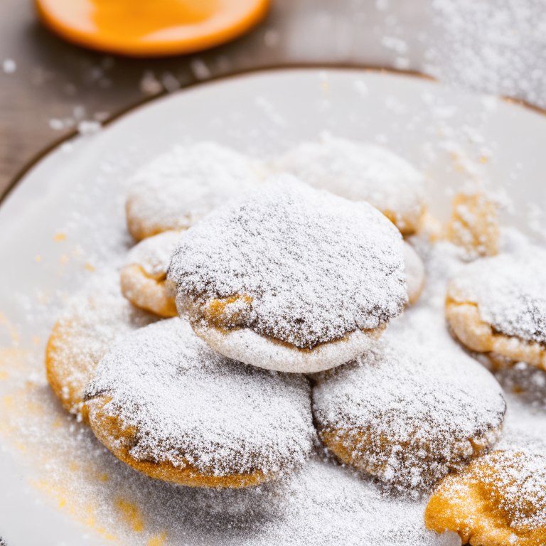 a plate of almond flour and orange blossom cookies, with a light dusting of powdered sugar