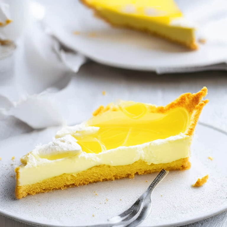 a slice of ricotta and lemon tart, with a crumbly crust and a dollop of whipped cream