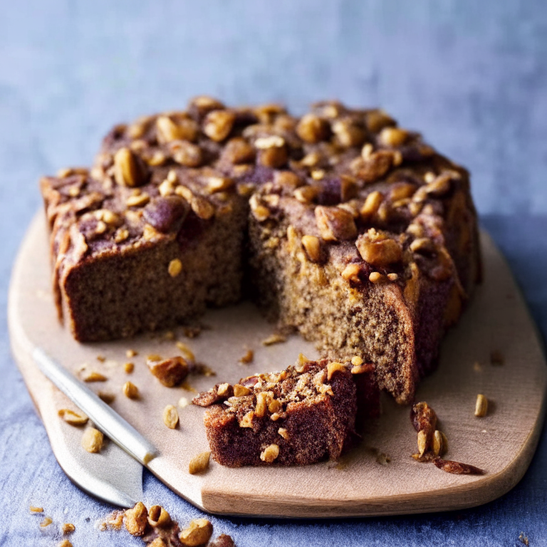 a spiced fig and walnut cake, with a generous drizzle of honey and a sprinkle of chopped walnuts