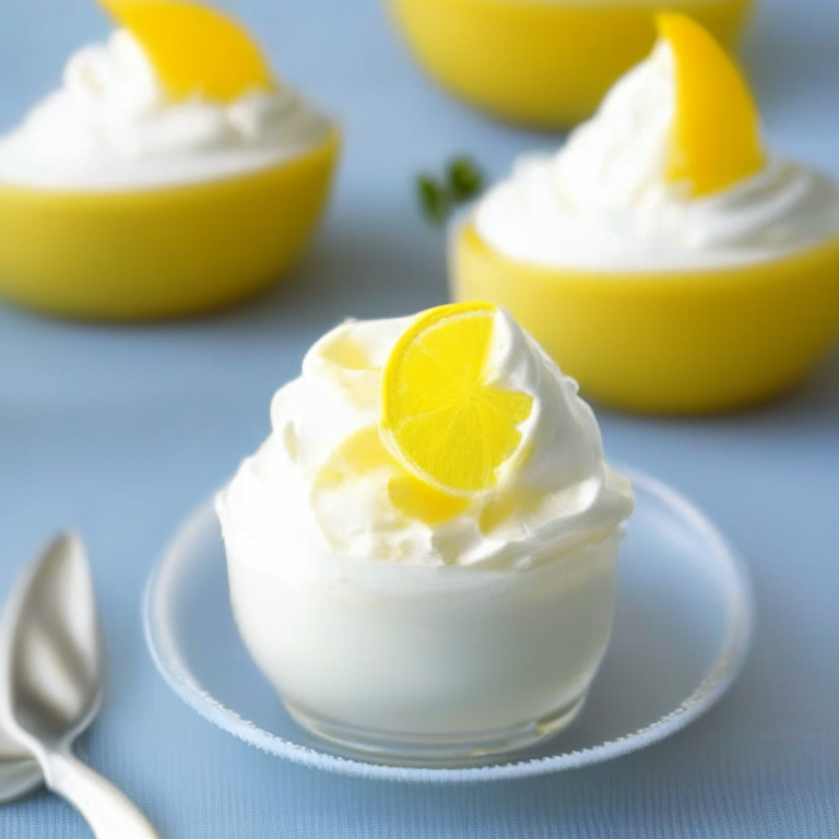 a fluffy Greek yogurt and lemon mousse, with a dollop of whipped cream and a sprinkle of lemon zest