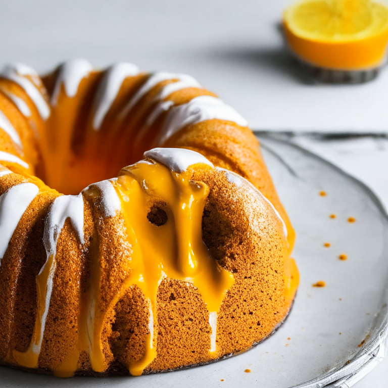 a citrus and olive oil bundt cake, with a drizzle of glaze and a sprinkle of orange zest