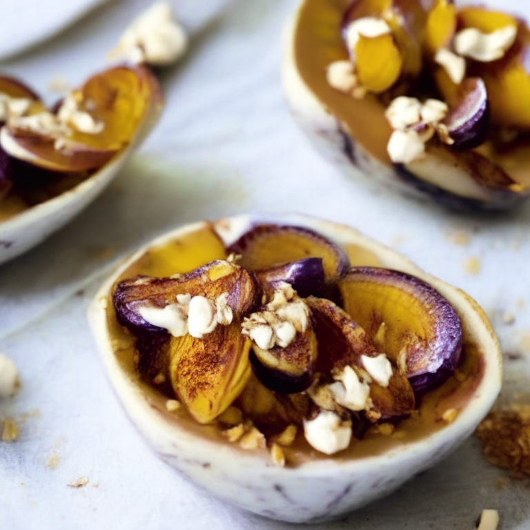 roasted figs with honey and yogurt, topped with a sprinkle of cinnamon and chopped pistachios