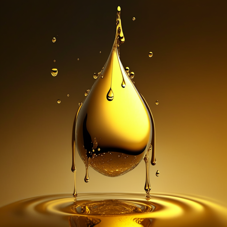 a gold liquid droplet falling from the sky