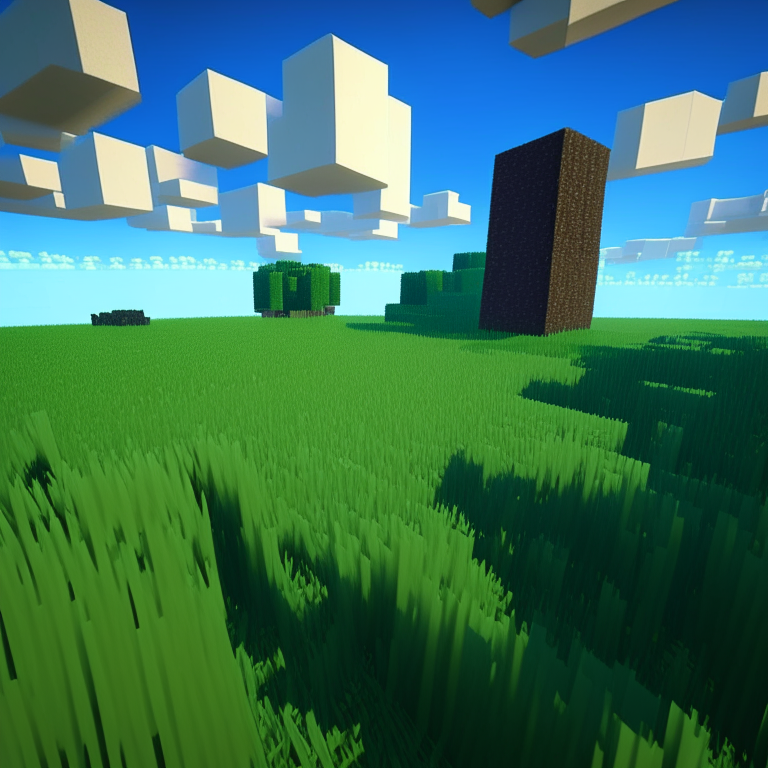 a Minecraft scene with grass and sky