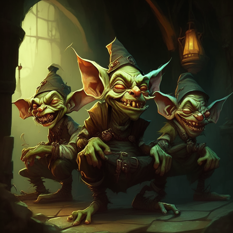 goofy goblins in the same style and atmosphere as the previous image