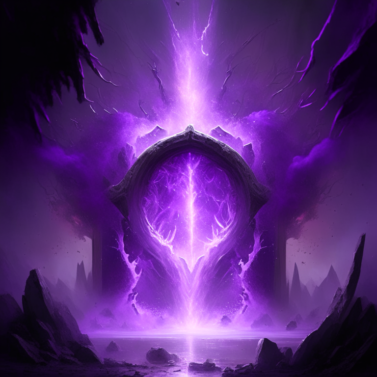 a Nether portal with a dimensional gateway spewing purple mist energy