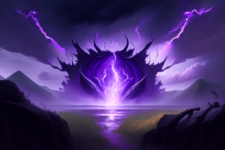 an obsidian black dragon in a grass field under a blue sky with square clouds, with a Nether portal with a dimensional gateway spewing purple mist energy to the left