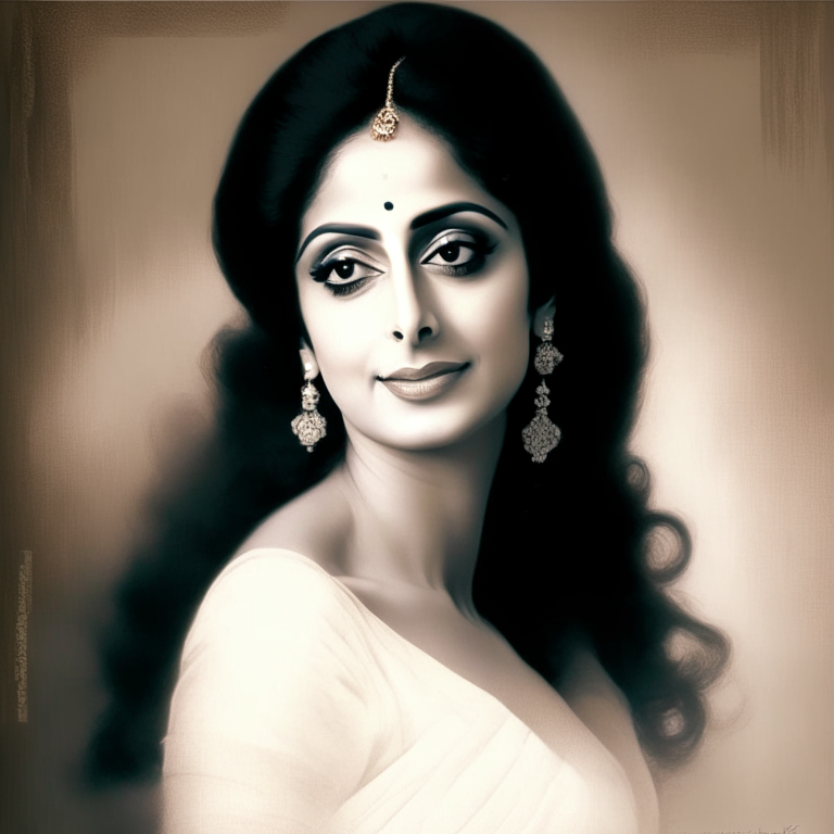 Sridevi in a simple pose, with a serene expression and a soft focus