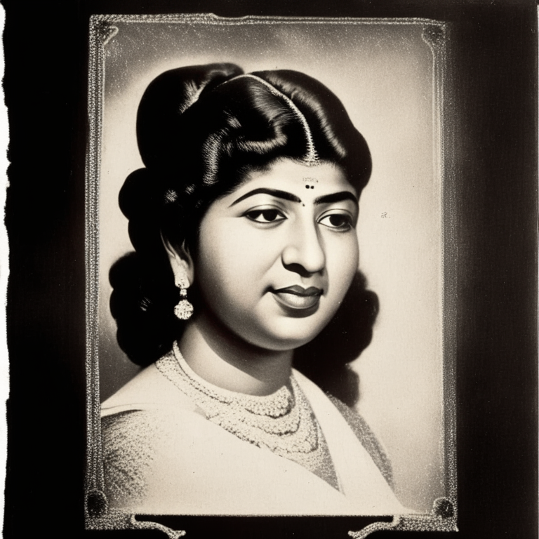 a vintage portrait of Lata Mangeshkar