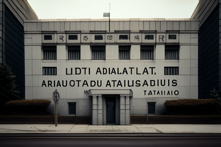 A government building with a sign reading 'Robotics and AI Department'