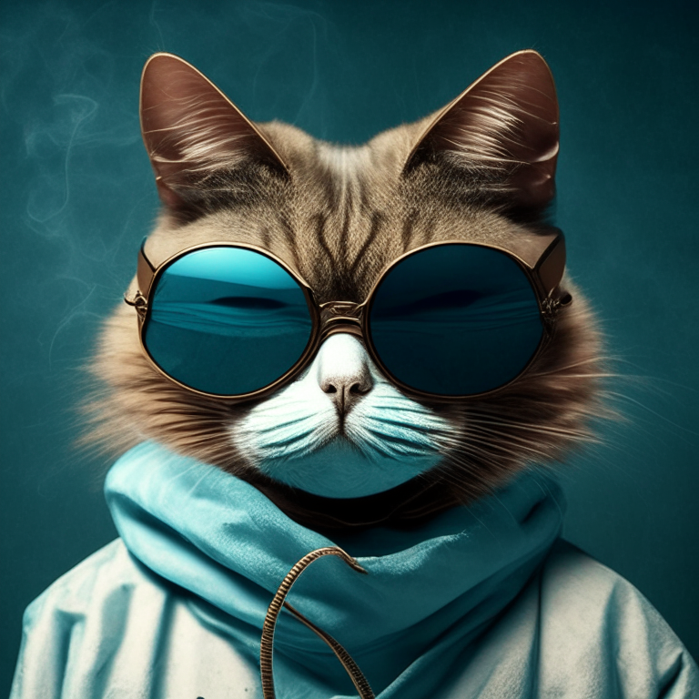 a cat wearing sunglasses and a COVID mask