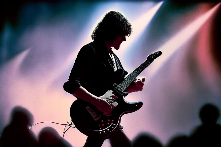 Pink Floyd's guitarist playing a solo on stage